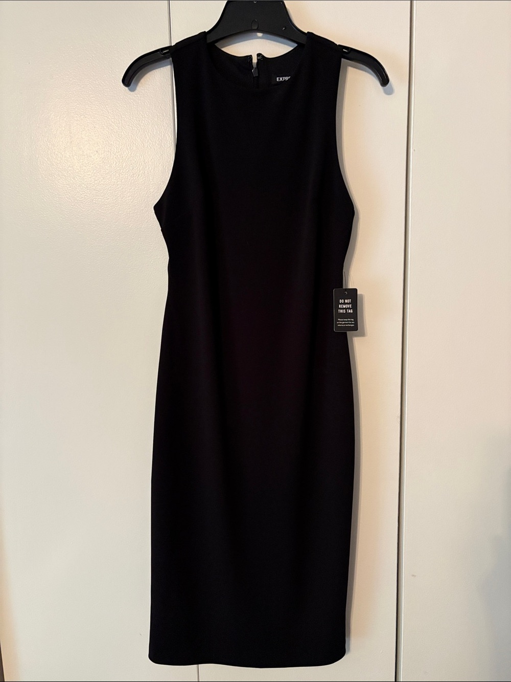 Express Black Sleeveless Midi Fitted Dress